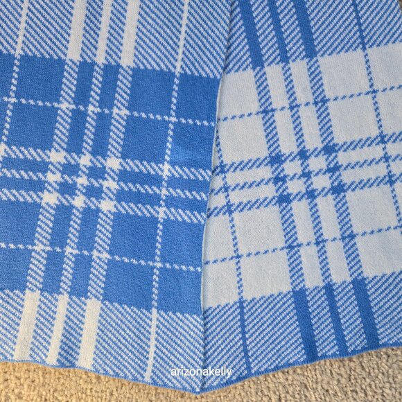 NWOT Hawico Cashmere Double Knit Blue & White Plaid Luxury Scottish Cashmere - Picture 3 of 13